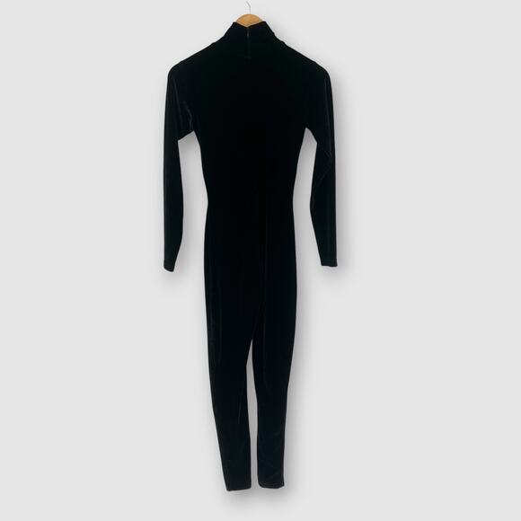 Vintage 90s Y2k Moda Int'l Black Velvet Long Sleeve Catsuit Jumpsuit Small - Picture 2 of 6